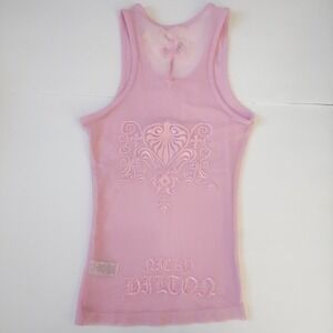 Y2K Chick by Nicky Hilton Sheer Back Tank Top Women's Medium Pink Embroidered